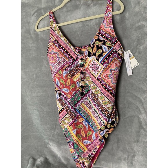 Bleu Rod Beattie Swimsuit V Neck One Piece Size 16W Colorful Key hole/Cut Outs - Picture 7 of 16